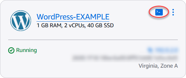 O ícone do cliente SSH baseado em navegador no console do Lightsail.