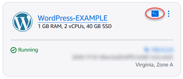 O ícone do cliente SSH baseado em navegador no console do Lightsail.