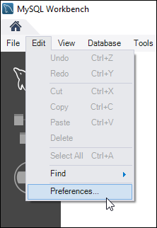 Menu Editar do MySQL Workbench