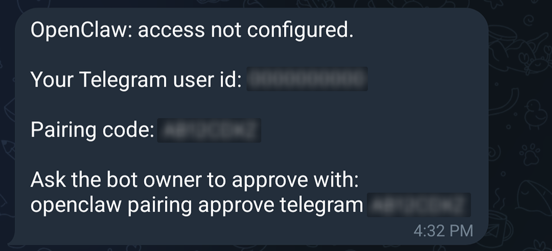 O Telegram não está emparelhado com sua instância OpenClaw