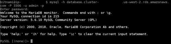 Resposta de conexão bem-sucedida com MySQL.