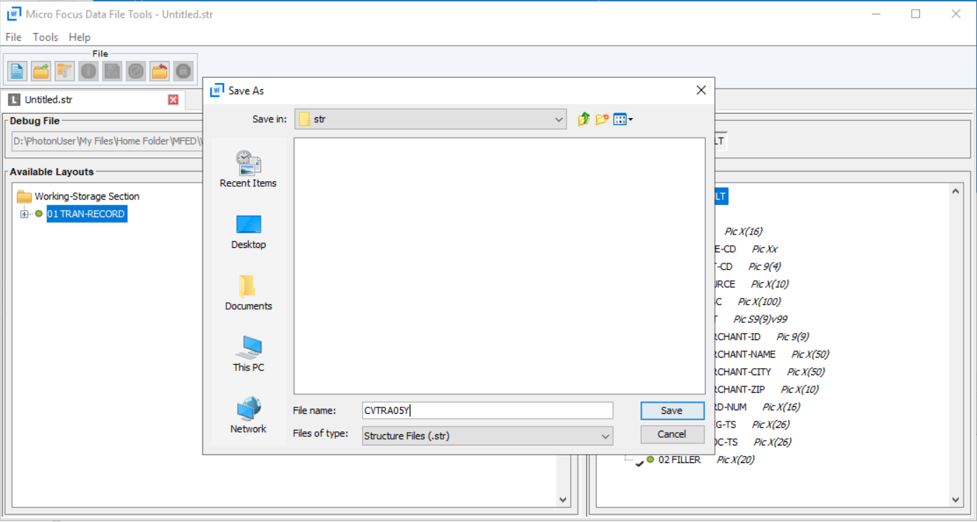 Salvando o arquivo str no Enterprise Developer.