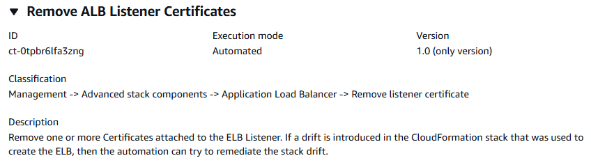 Remove ALB Listener Certificate change type details in AMS console interface.