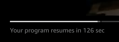 Captura de tela mostrando a MediaTailor exibição de um cronômetro de contagem regressiva de anúncios, que informa ao público o tempo restante até que o programa seja retomado.