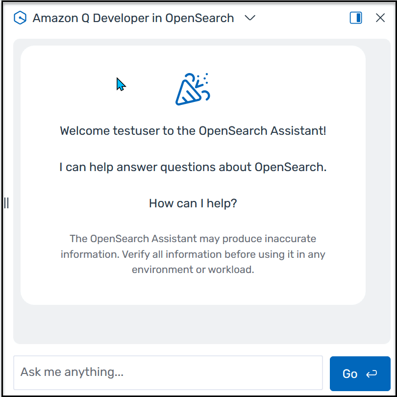 A experiência do usuário do chatbot Amazon Q no OpenSearch Service.