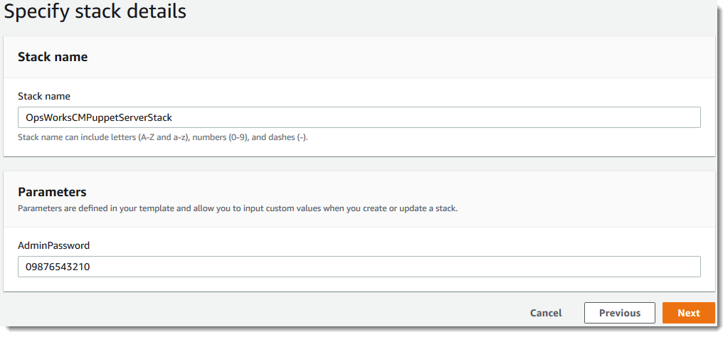Especifique a página de detalhes em CloudFormation