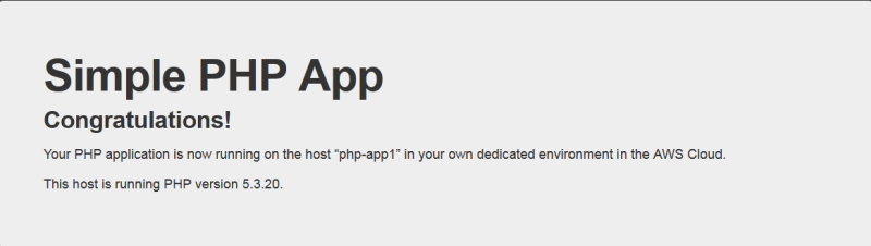 Confirmation page for a simple PHP application running on Nuvem AWS with PHP version 5.3.20.
