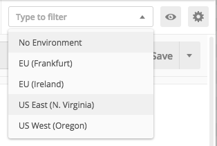 O menu Ambientes aberto mostrando as Regiões disponíveis.