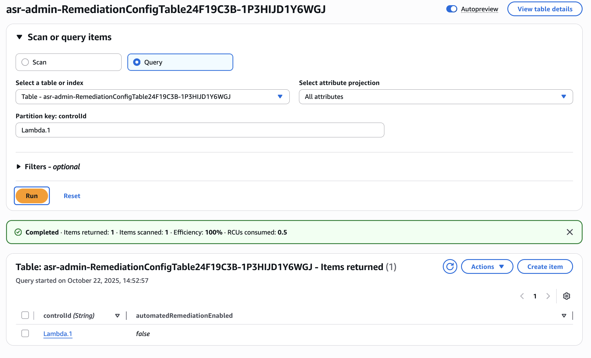 tabela de configuração de remediação
