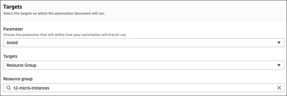 Selecionar um grupo de recursos da AWS como destino com uma automação do Systems Manager