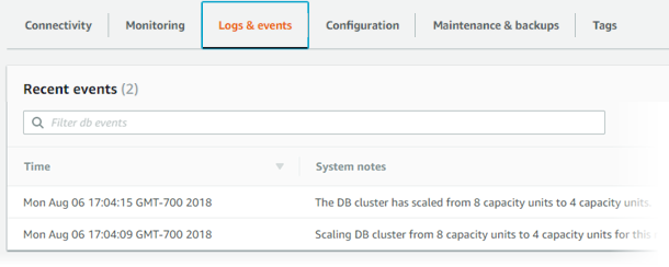 查看 Aurora Serverless v1 数据库集群容量设置