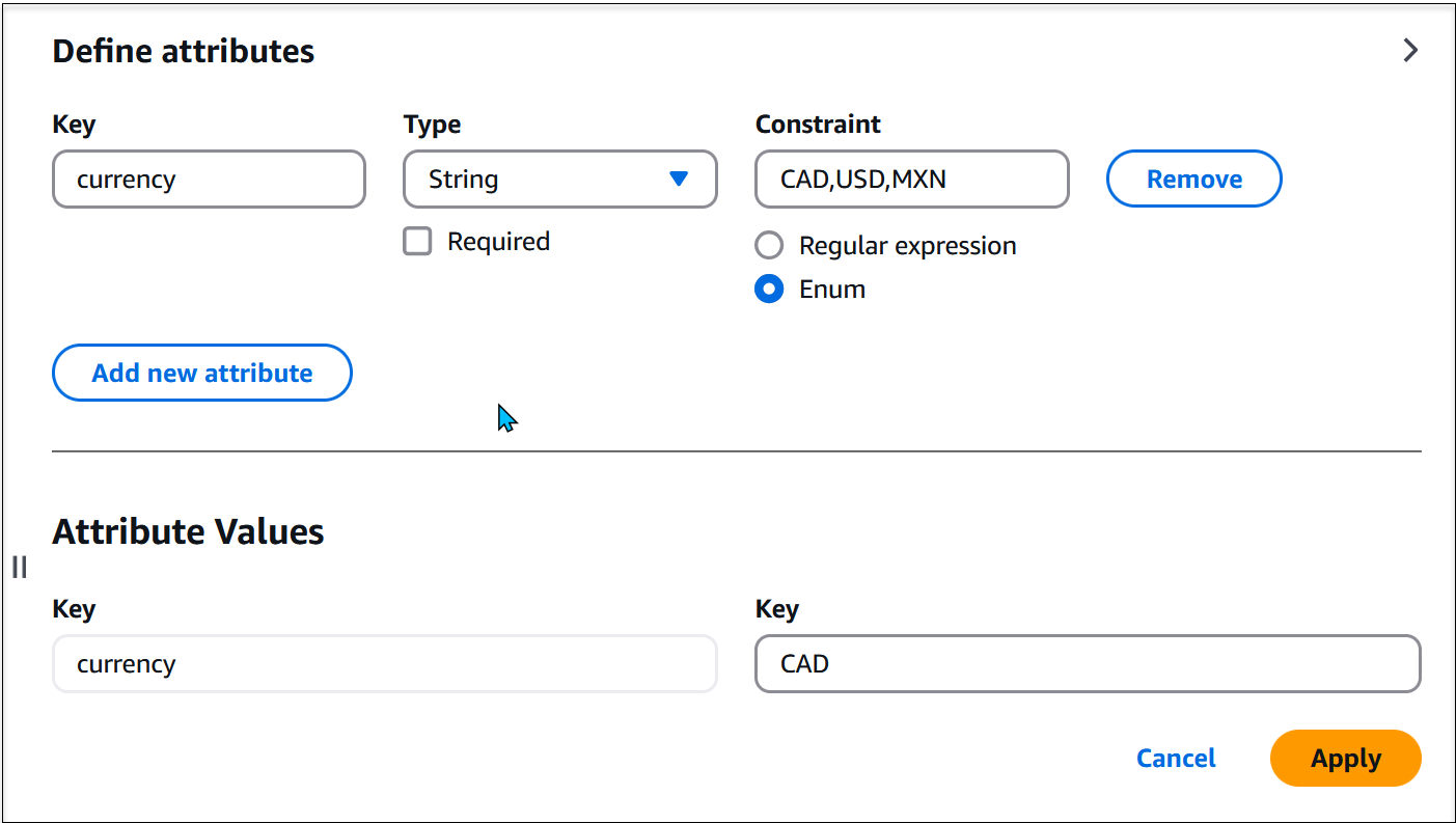 AWS AppConfig 功能旗帜的旗帜属性示例
