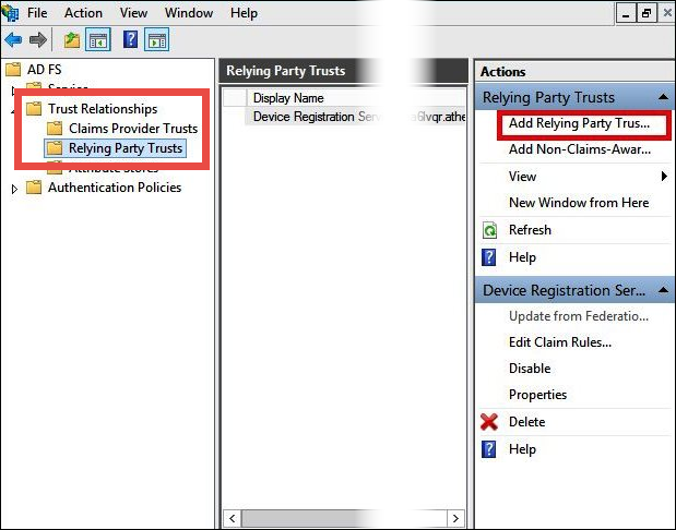 选择 Add Relying Party Trust（添加依赖方信任）。