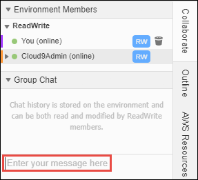 AWS Cloud9 IDE 中的聊天区域