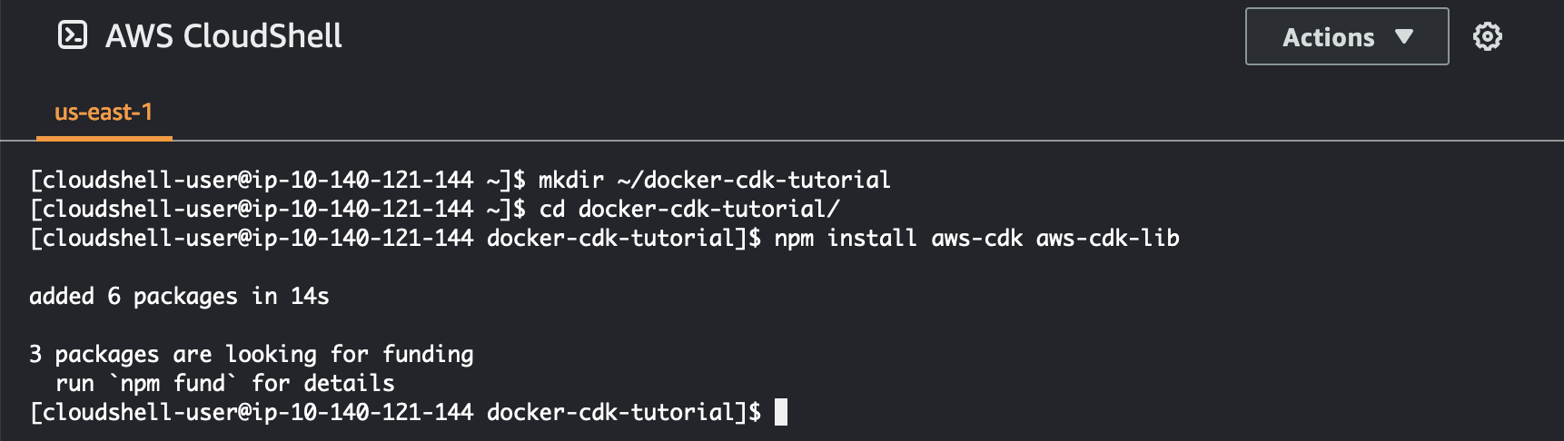 用于安装 AWS CDK 依赖项的命令的图像。