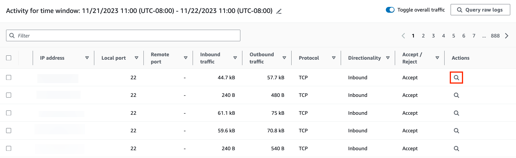 在原始日志预览表中，您可以查看通过查询 Security Lake 数据检索到的日志和事件。有关原始事件日志的更多详细信息，您可以查看 Amazon Athena 中显示的数据。