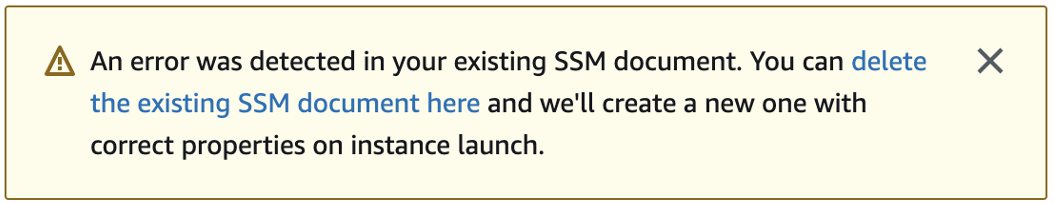选择域加入目录时出现错误消息。您现有的 SSM 文档存在错误。