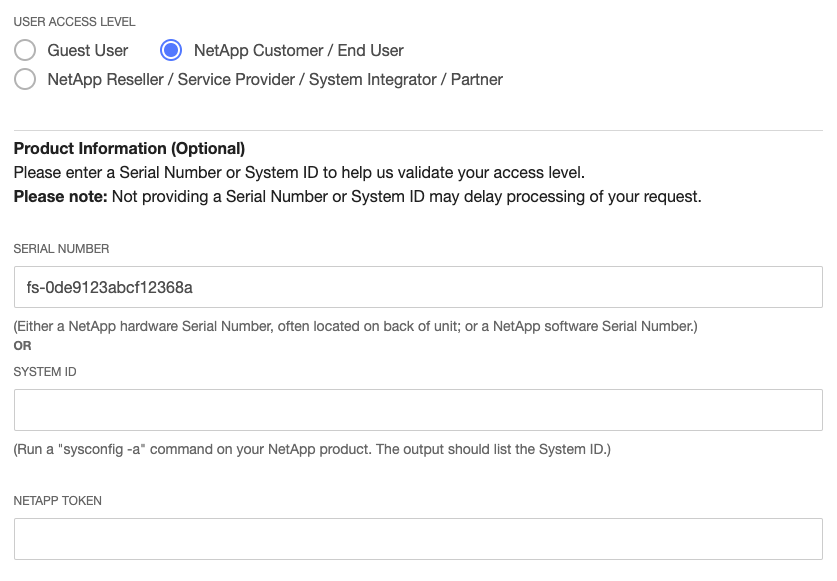 注册时选择用户访问级别 NetApp account。