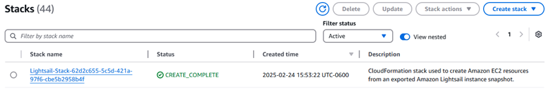 AWS CloudFormation 堆栈详情。