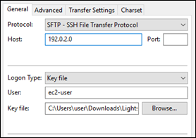 FileZilla 中的 SFTP 配置。