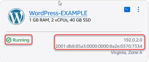 Lightsail 中的实例的公有 IP。