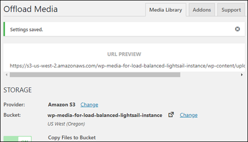 WP Offload Media 插件设置。