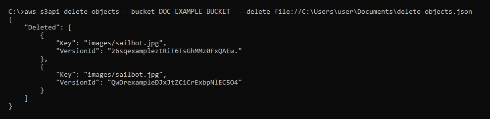 AWS CLI 删除对象命令的结果