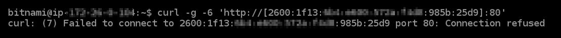 IPv6 未在实例上配置。