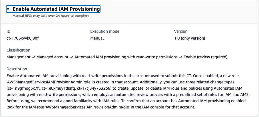 Interface for enabling Automated IAM Provisioning with details on execution mode and permissions.