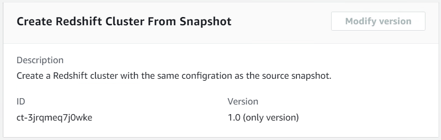 Redshift 集群 creation interface showing description, ID, and version details.