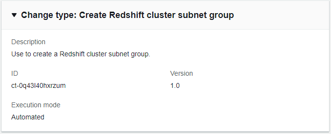 变更 type details for creating a Redshift 集群 subnet group, including ID and version.