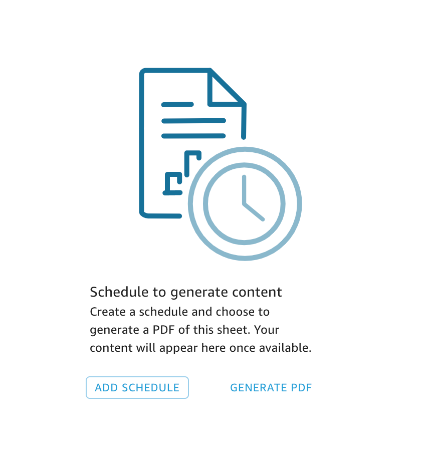 Document icon with clock, indicating scheduled content generation with PDF option.