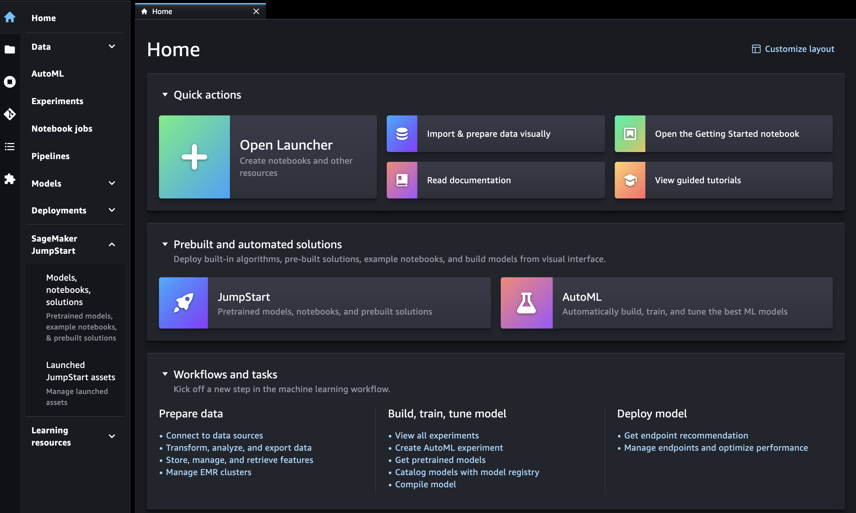 SageMaker Studio Classic 界面可 JumpStart访问