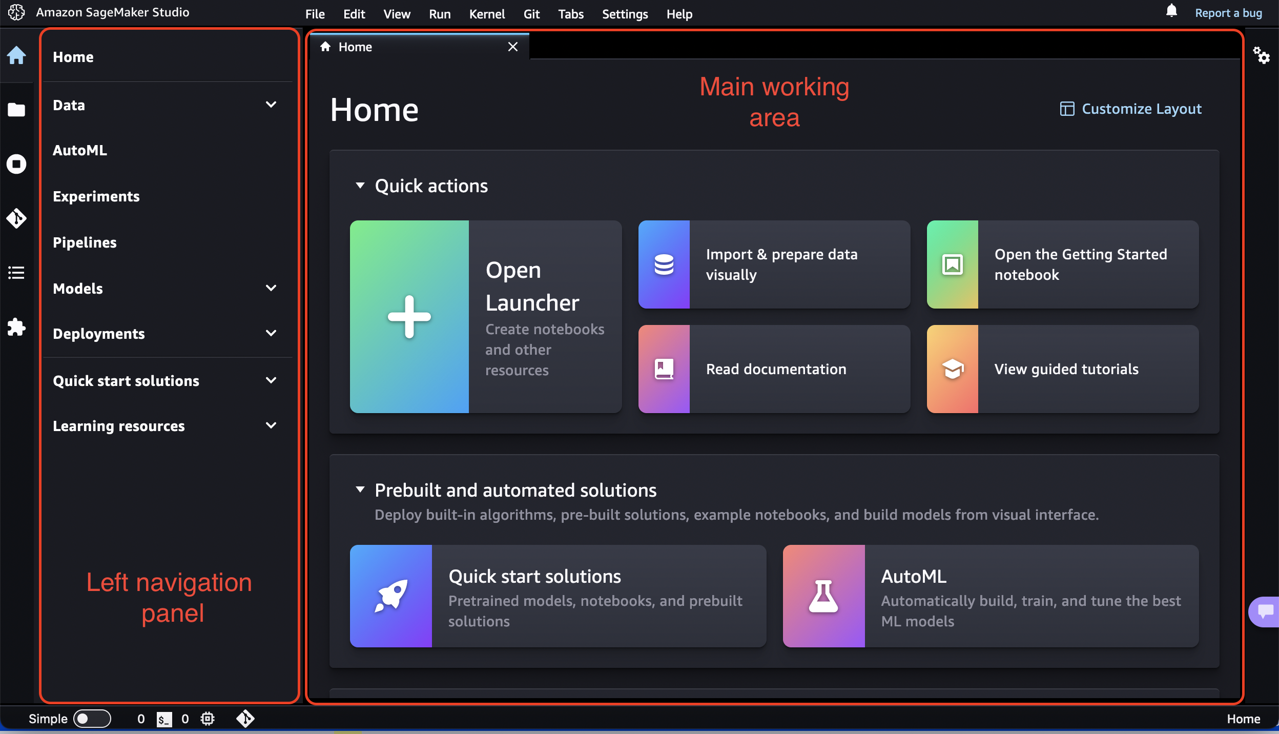 SageMaker Studio 经典版主页。