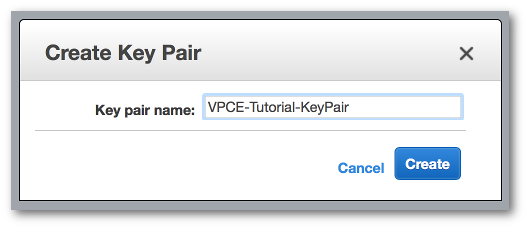 创建密钥对窗口，密钥对名称字段中包含文本 “vpce-tutorial-KeyPair”。