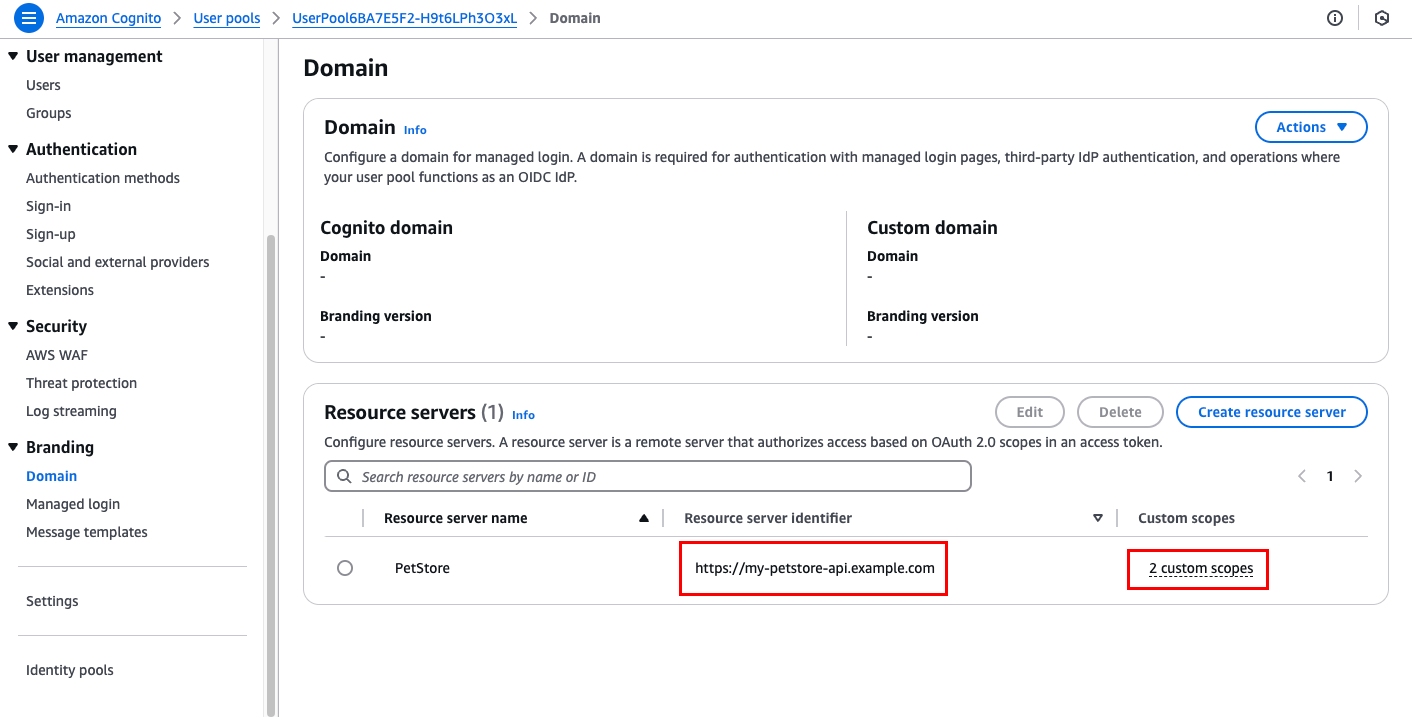 Amazon Cognito 使用者集區資源伺服器和範圍