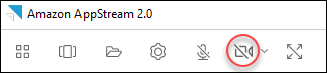 Video icon with a diagonal line through it, indicating no webcams attached to the streaming session.