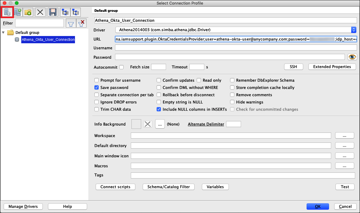 SQL Workbench 中的連線設定檔。