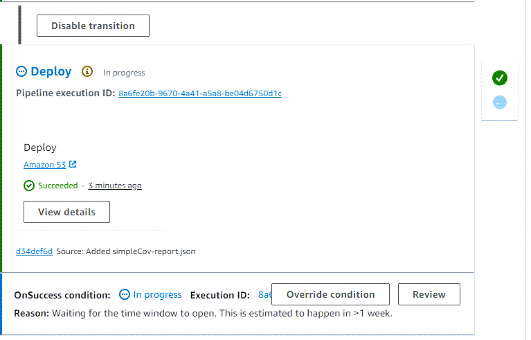 CodePipeline 中的範例條件。