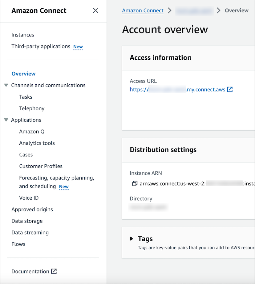 Amazon Connect 左側導航窗格、流程選項。