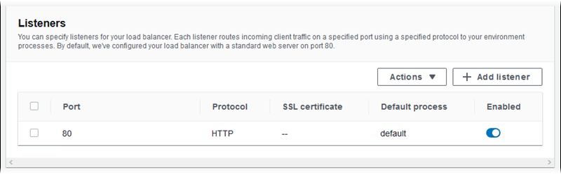 Application Load Balancer 組態 - 接聽程式清單