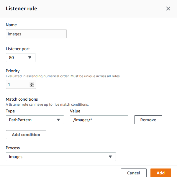 Application Load Balancer 組態 - 規則清單