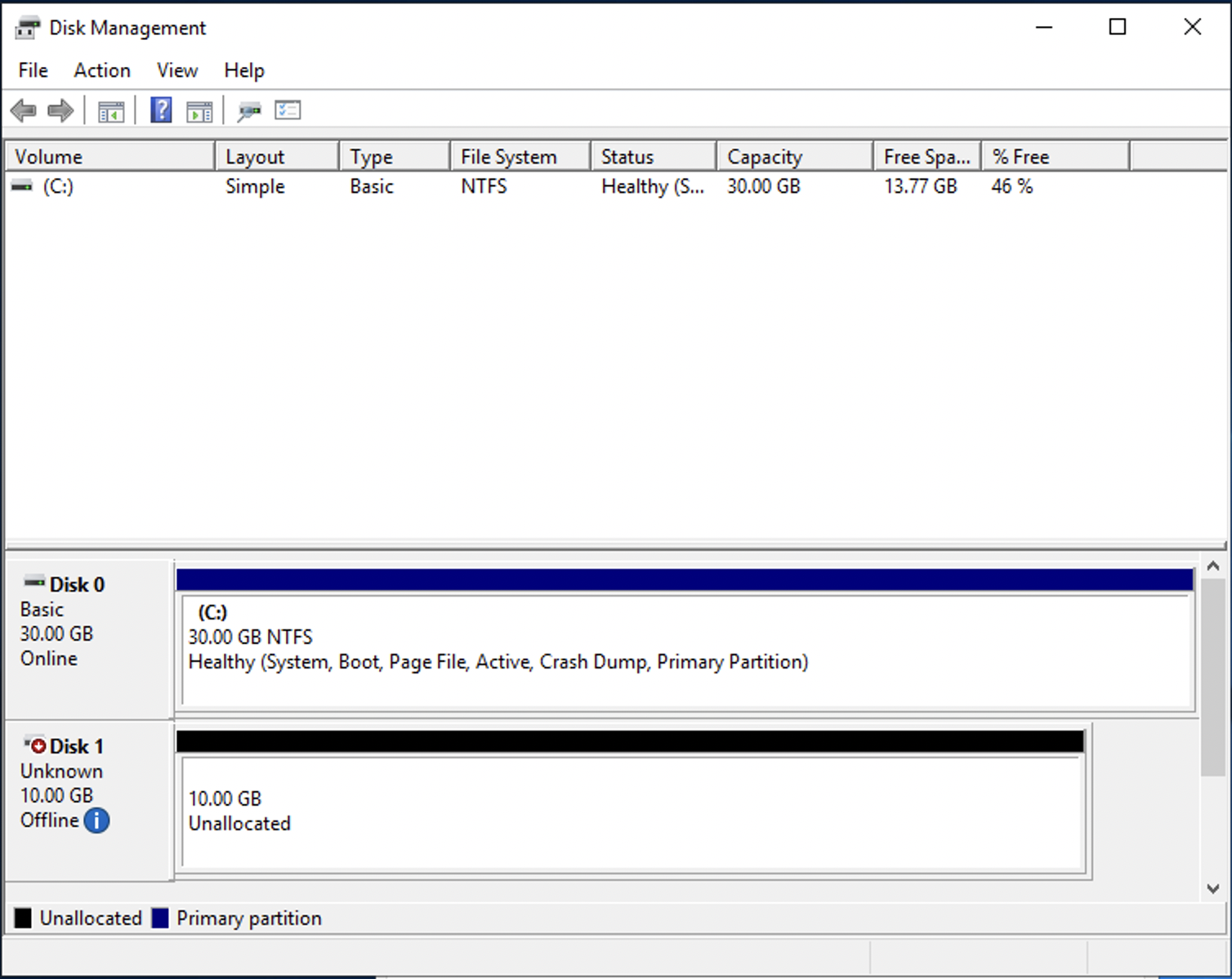 隨即顯示 Windows 磁碟管理視窗。