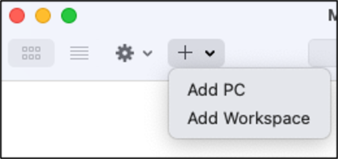 Microsoft 遠端桌面應用程式中的新增 PC 選項。