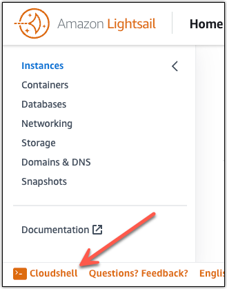 AWS CloudShell Lightsail主控台工具列上的 。