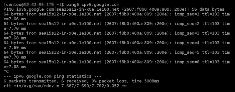 Ping6 結果。