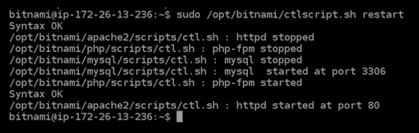 WordPress 執行個體重新啟動確認。