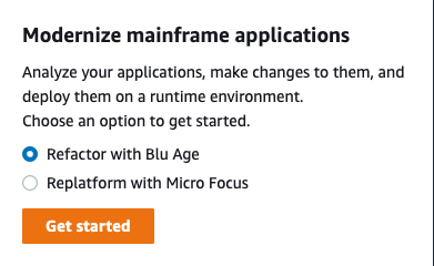 具有所選 Refactor AWS Blu Age 的現代化大型主機應用程式區段。