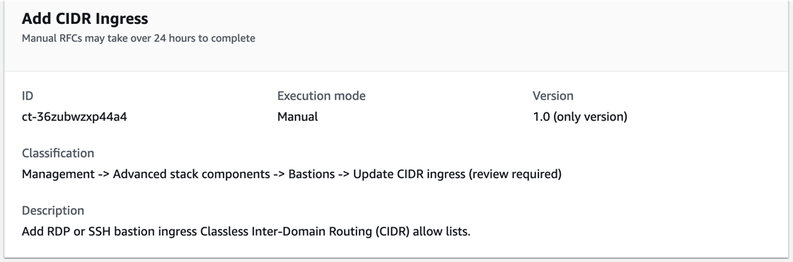 Form for adding CIDR ingress with ID, execution mode, version, and classification details.