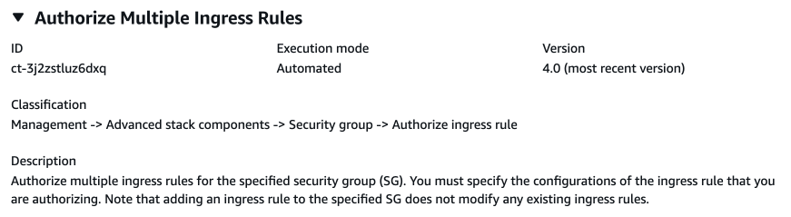 Authorize Ingress Rule interface showing ID, execution mode, version, and description.